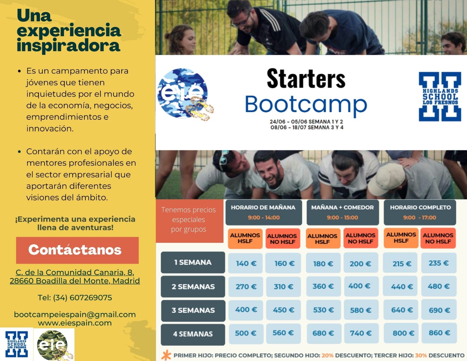 Panfleto Bootcamp 2024 verano Inatituto europeo para el emprendimiento